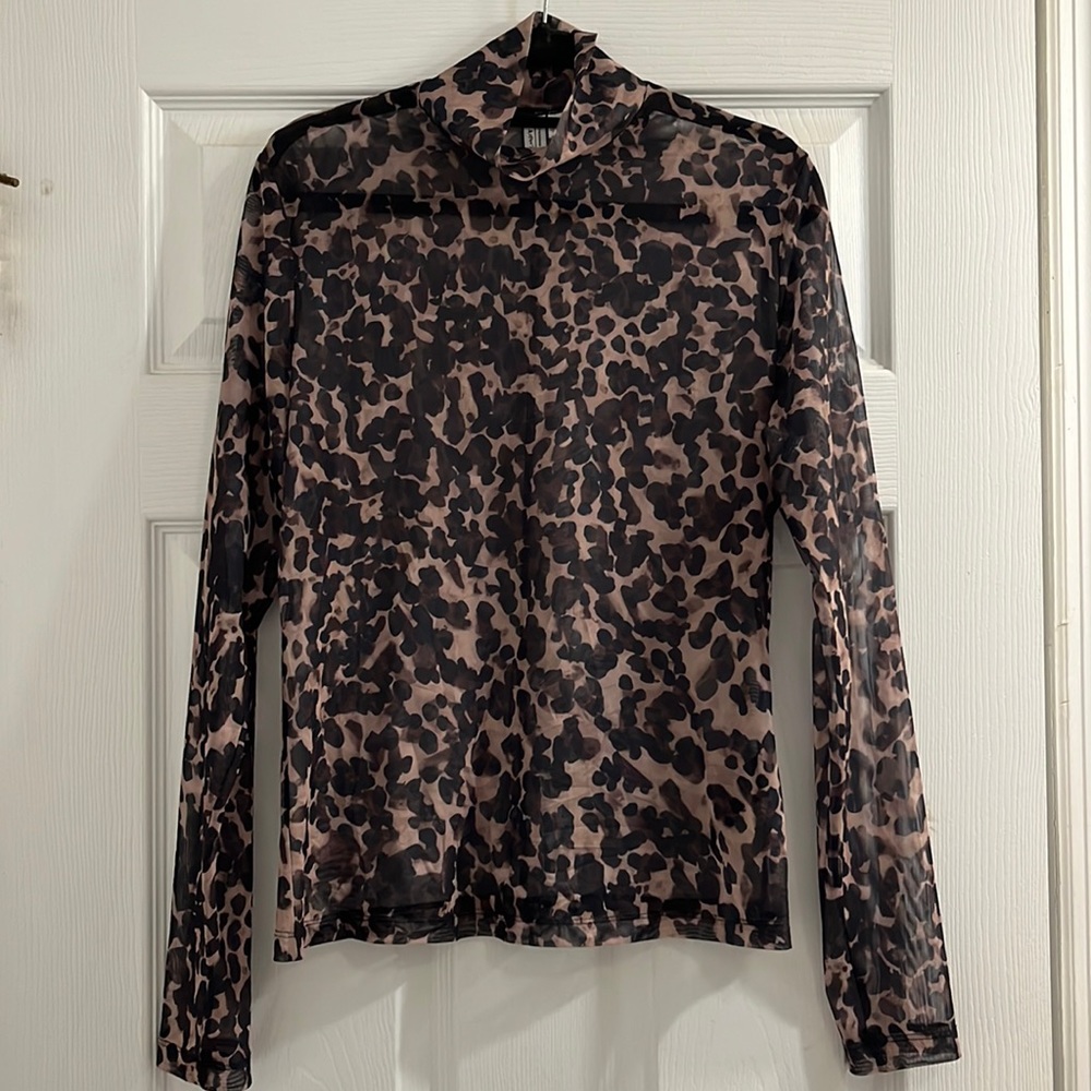 And Other Stories Animal Print long sleeve, mock neck, mesh top